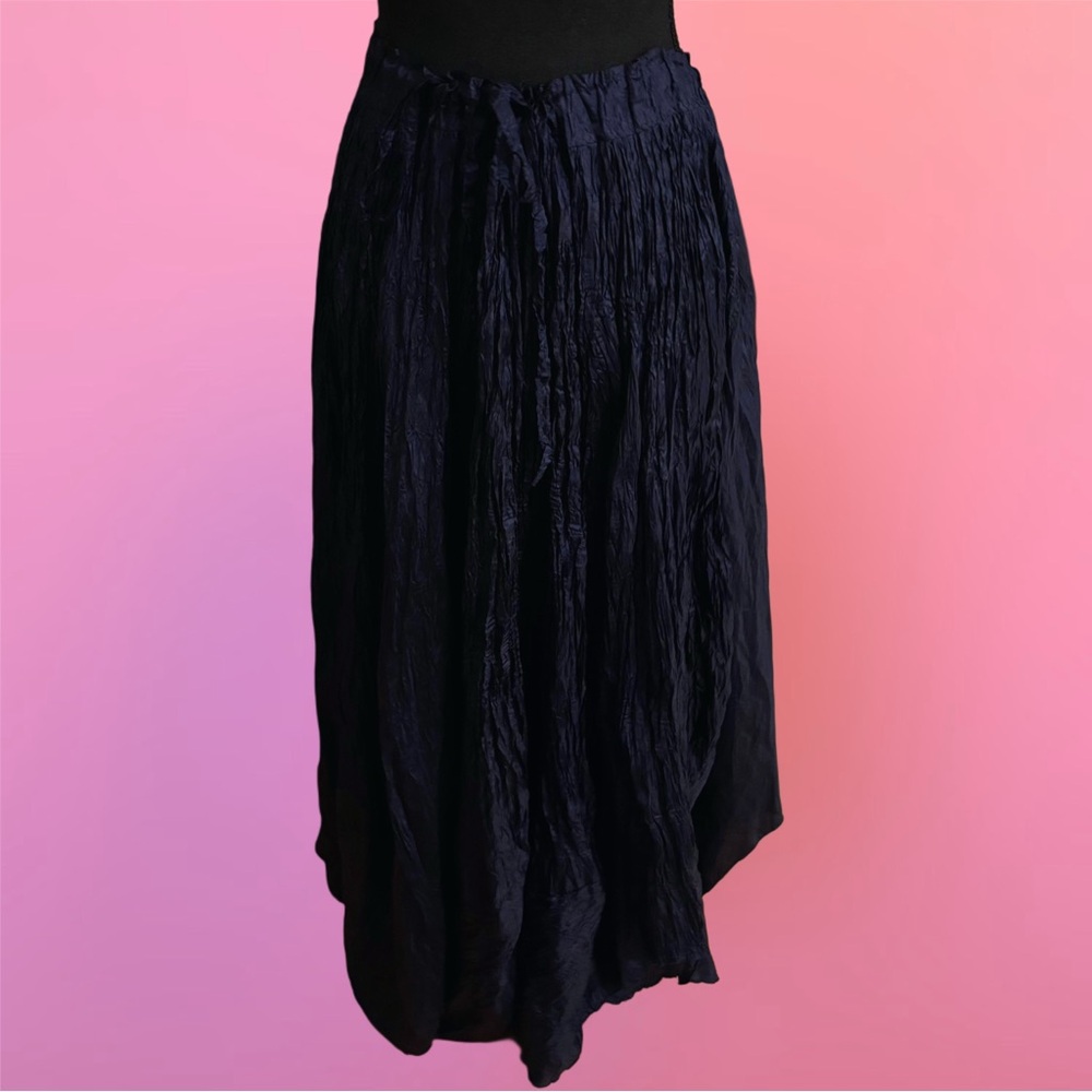 Ray London Elegant Fairy Dark Blue Navy Crinkled Maxi Skirt w/ Petal Hem